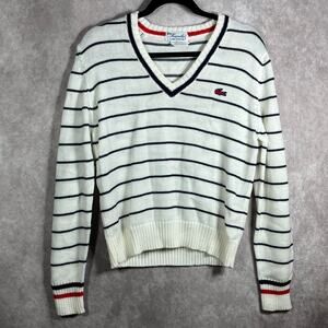 Vintage Haymaker Lacoste Sweater‎ Womene 40 White Blue Striped Preppy Academia